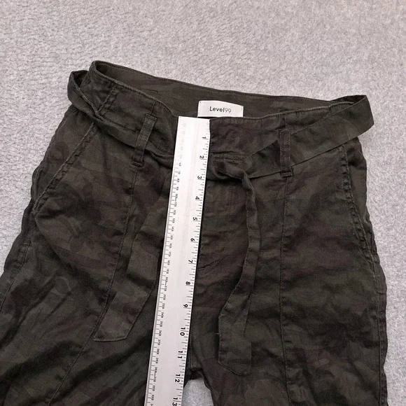 Level 99 Bette Seamed Trouser Size 28 Midnight Camo Belted High Rise Linen Blend - Picture 7 of 11